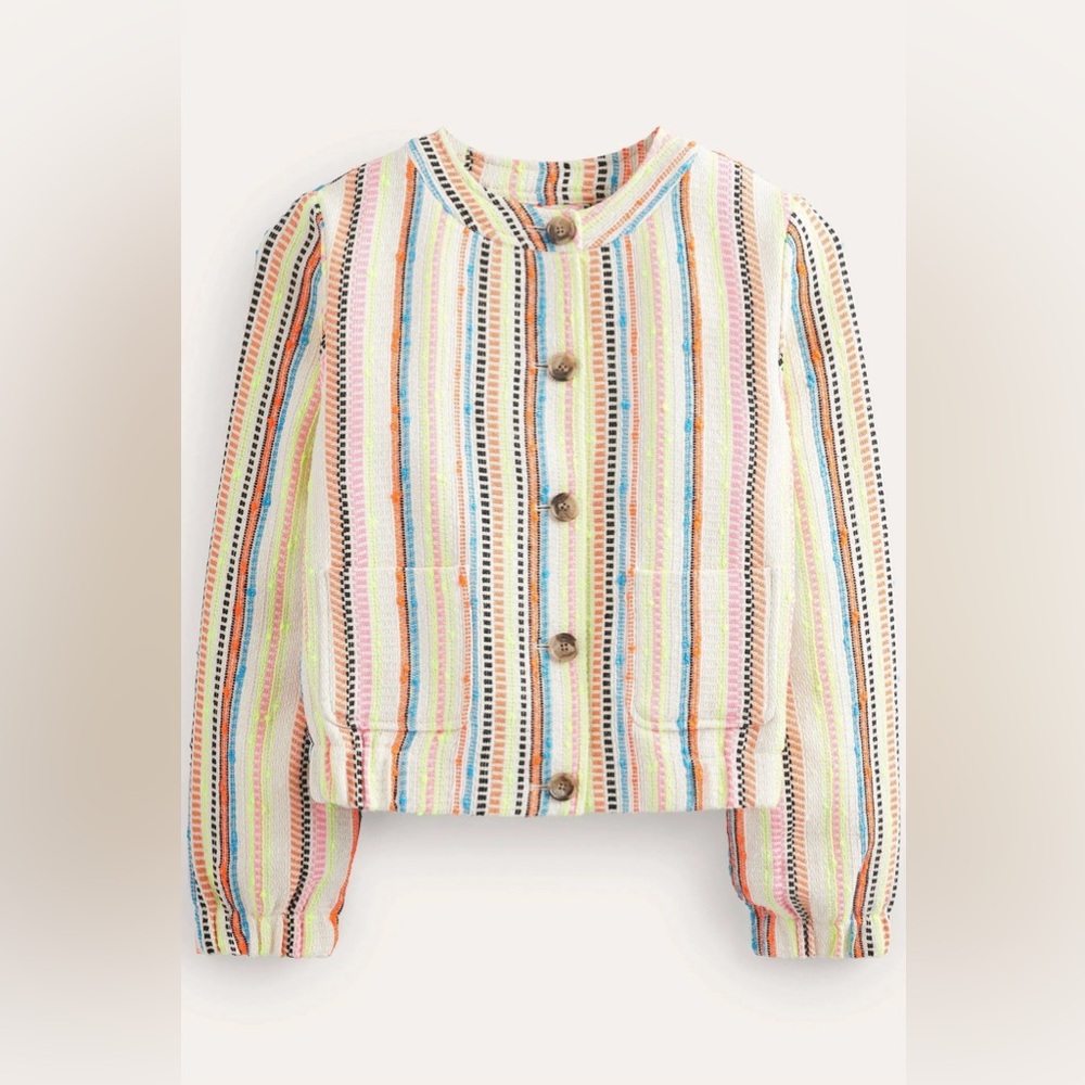 NWT Boden Chic Textured Button Multicolor Stripe Jacket Size 10